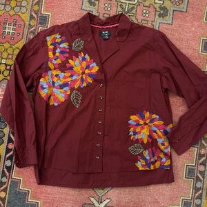 Anthropologie Maeve Women's Long Sleeve Embroidered Blouse Red Size 4